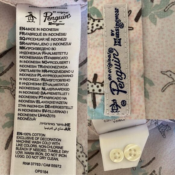 Original Penguin Animal Jungle Button Up Shirt Men's Size L Pink Preppy Summer - Picture 16 of 16